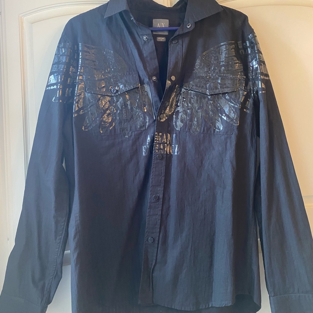 Armani Jeans Black Dress Shirt with Metallic Accents